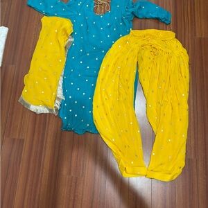 Teal and Yellow Embroidered Outfit